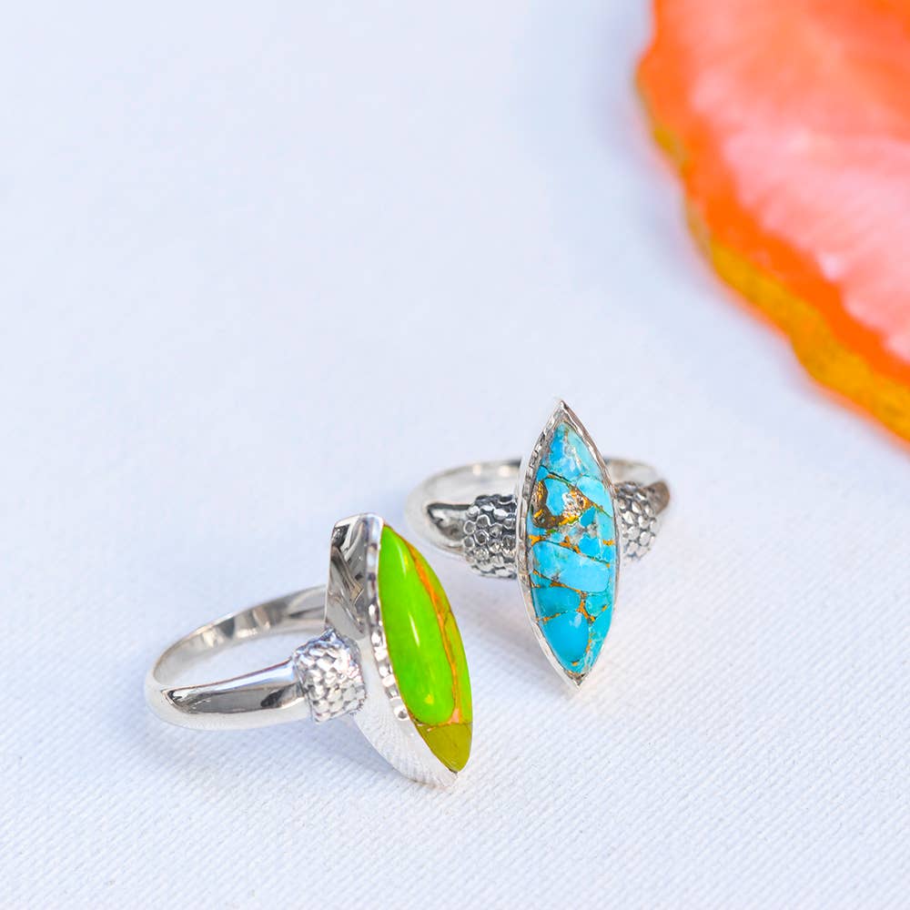 Green Copper Turquoise 925 Sterling Silver Ring Jewelry: 10