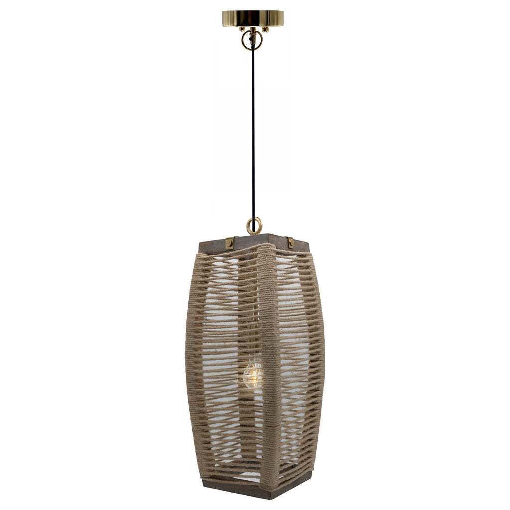 20"H Thalia Beige Cylinder 1-Light Rope Hanging Pendant Lamp