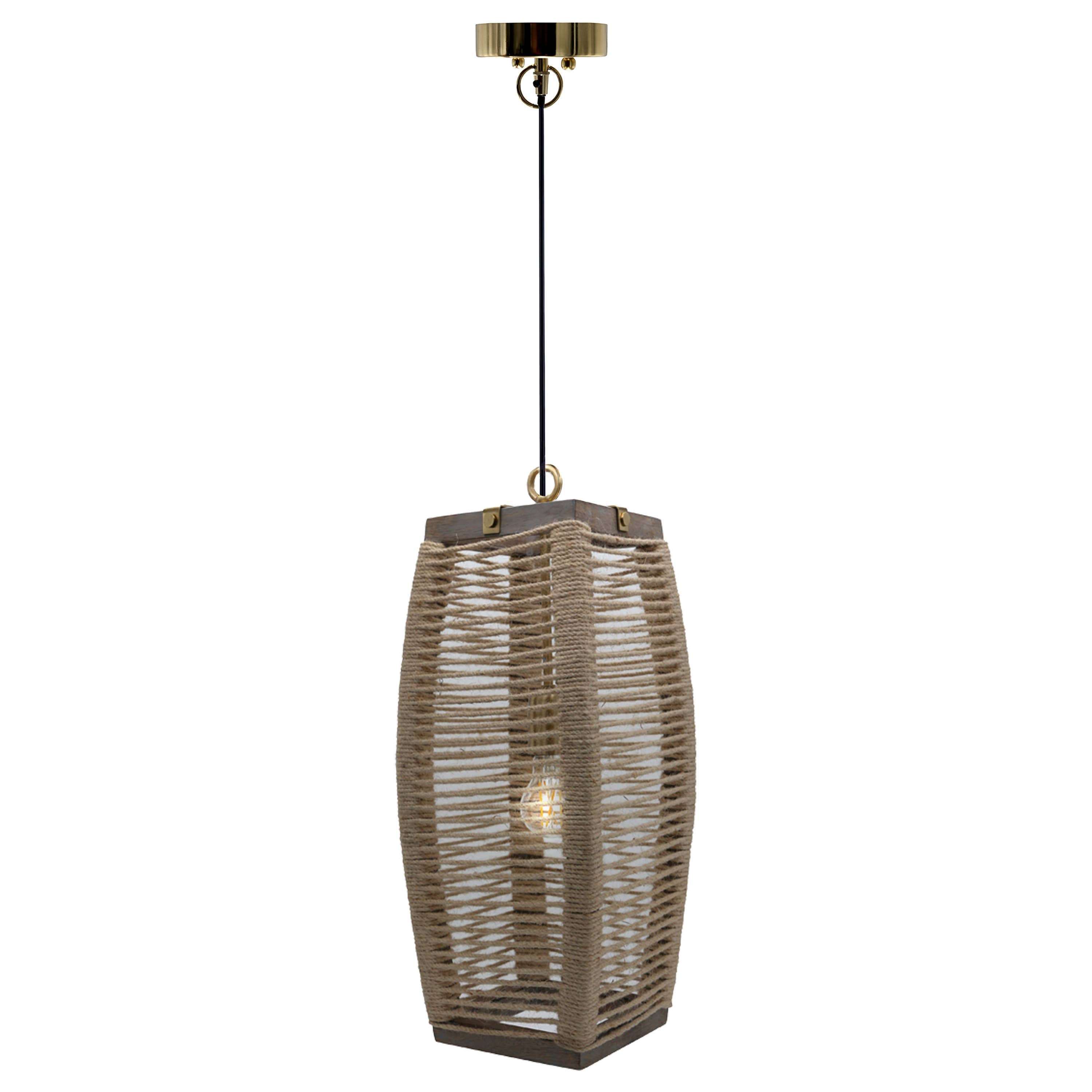 20"H Thalia Beige Cylinder 1-Light Rope Hanging Pendant Lamp