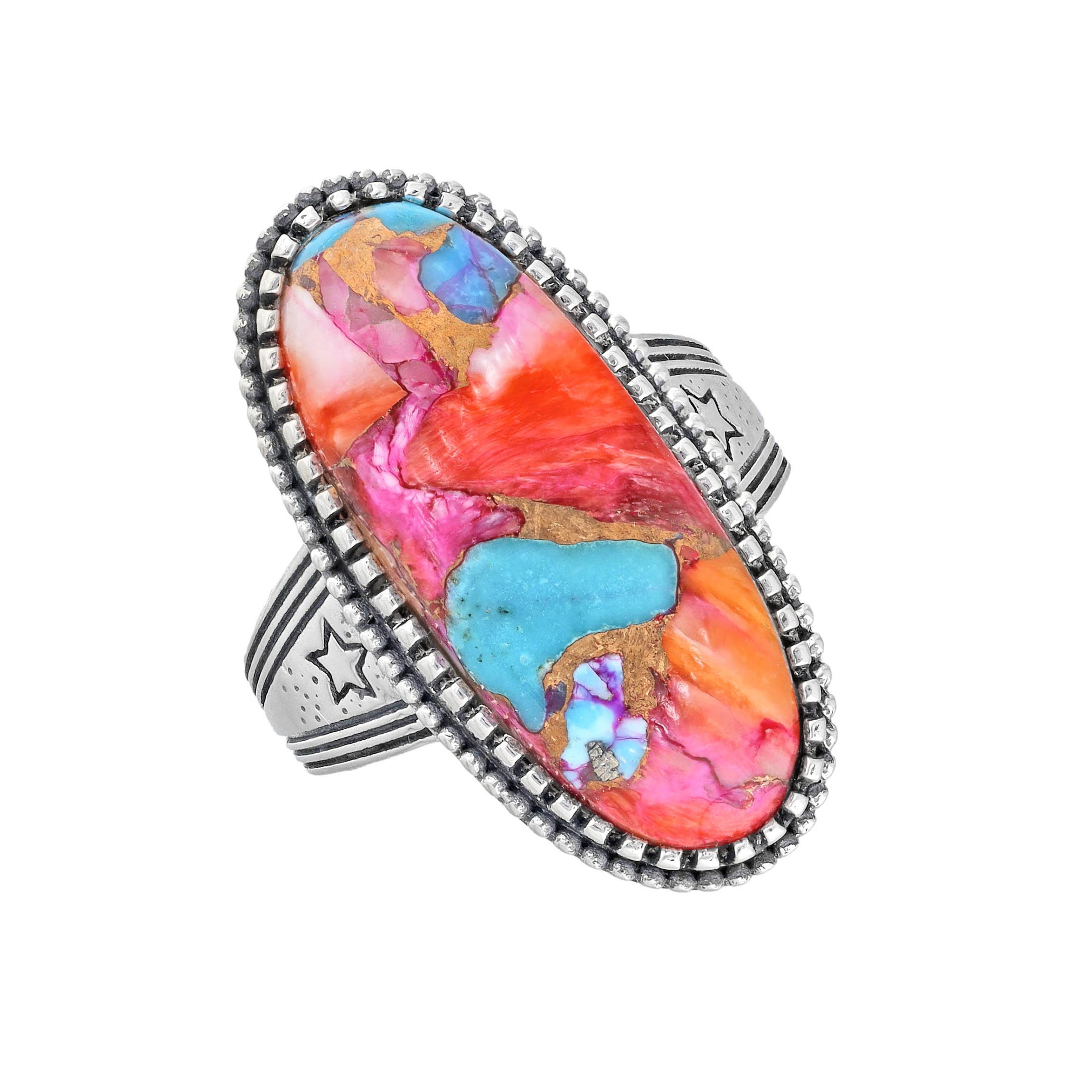 Oyster Copper Turquoise 925 Sterling Silver Statement Rings: 7