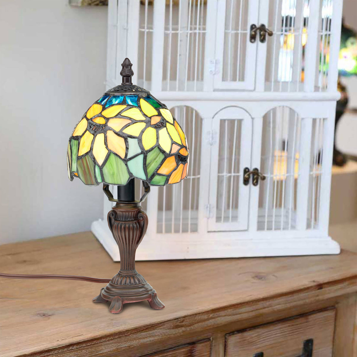 12" Sunflower Blossoms Tiffany Candlestick Accent Lamp