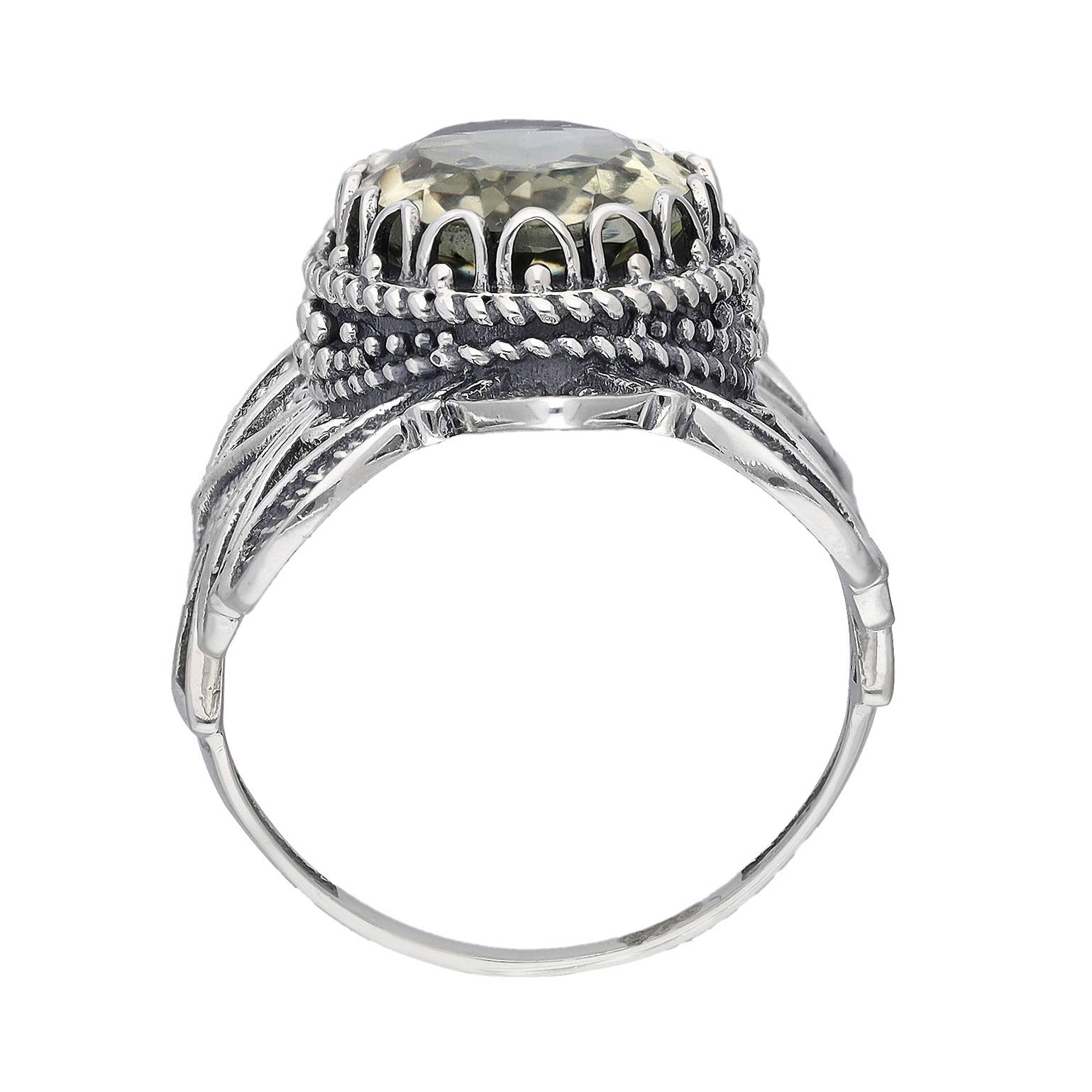 Sterling Silver Prasiolite Statement Verdant Lace Ring: 8