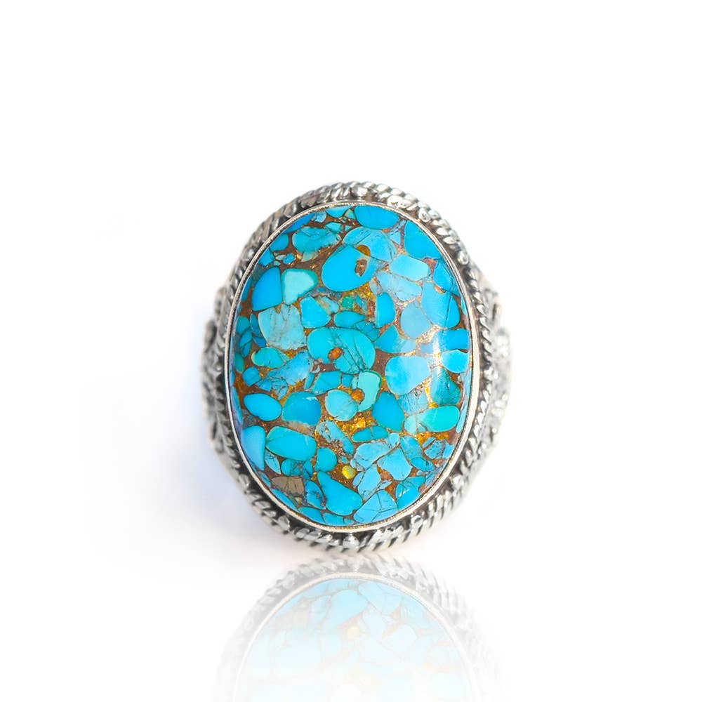 Blue Copper Turquoise 925 Sterling Silver Solitaire Ring: 7