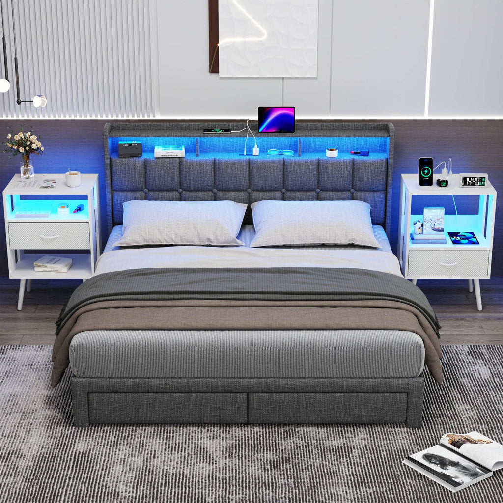 2-Pack Modern Nightstand with Charging Station, White: Default