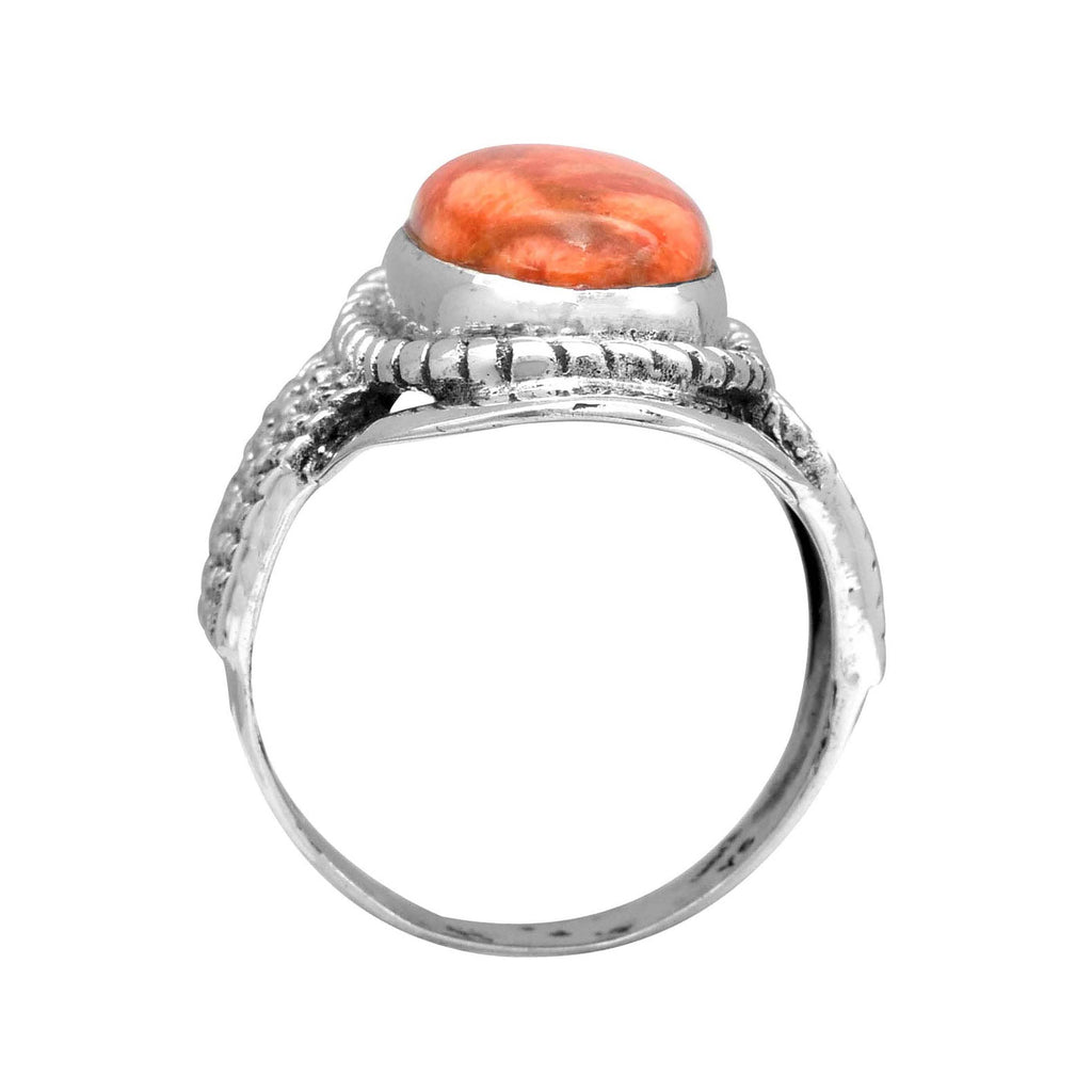 925 Sterling Silver Orange Mohave Turquoise Textured Ring: 7