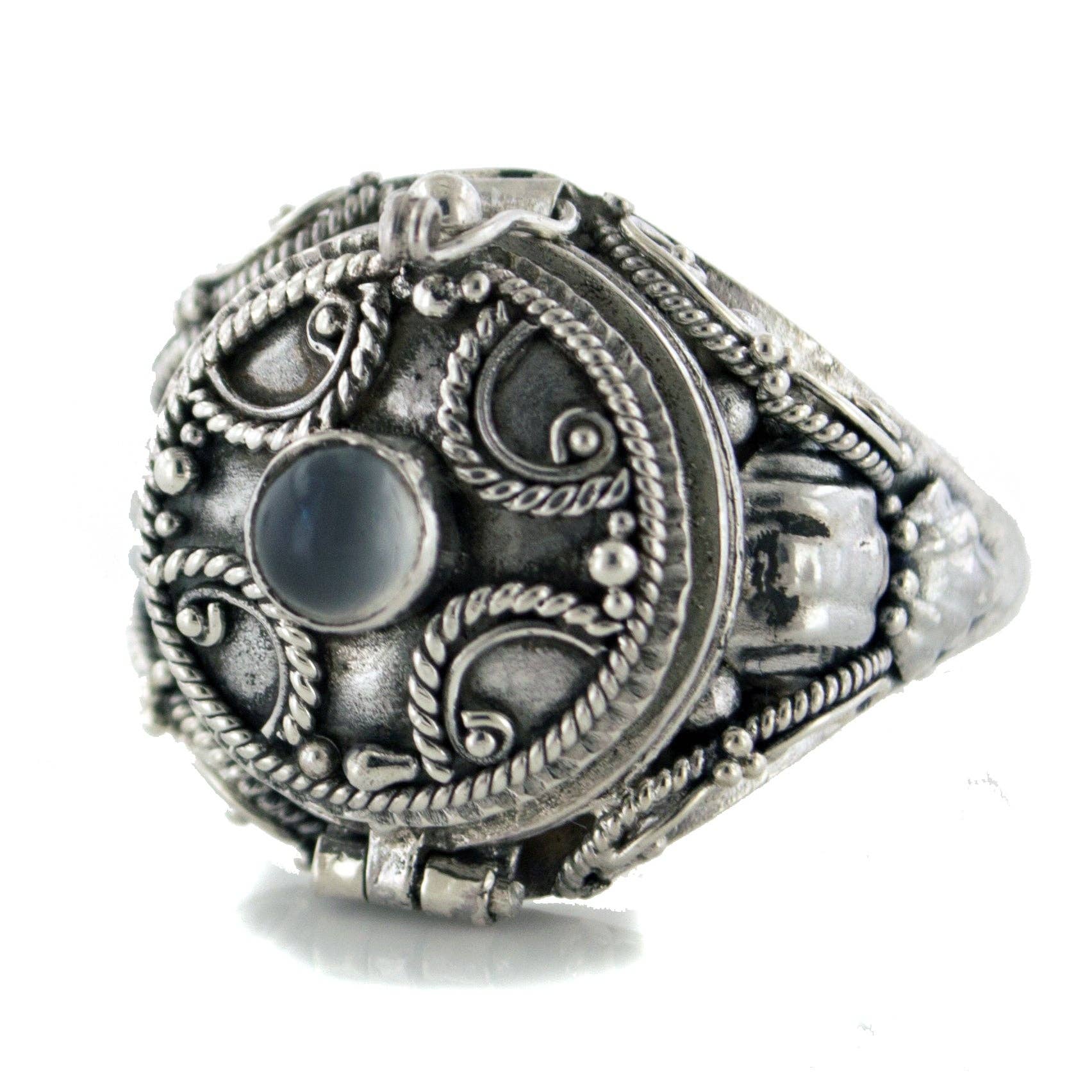 Medieval Ringed Cross Poison Locket Sterling Silver and Rainbow Moonstone Ring: 8