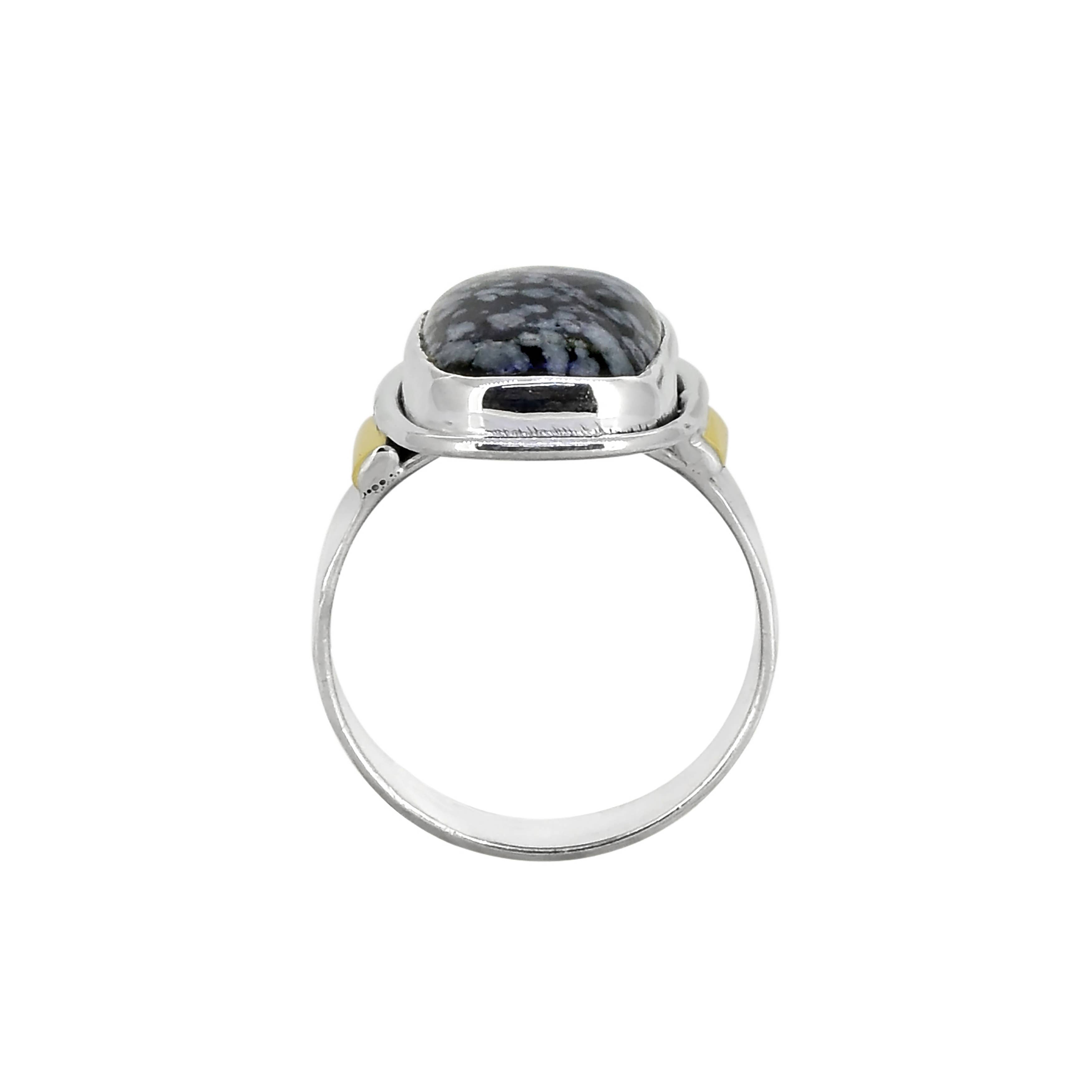 925 Silver Snowflake Obsidion Gemstone Two Tone Ring: 7