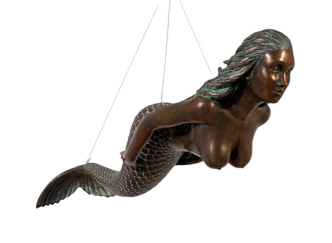 48"L Swimming Mermaid Hanging Sculpture Verde Bronze