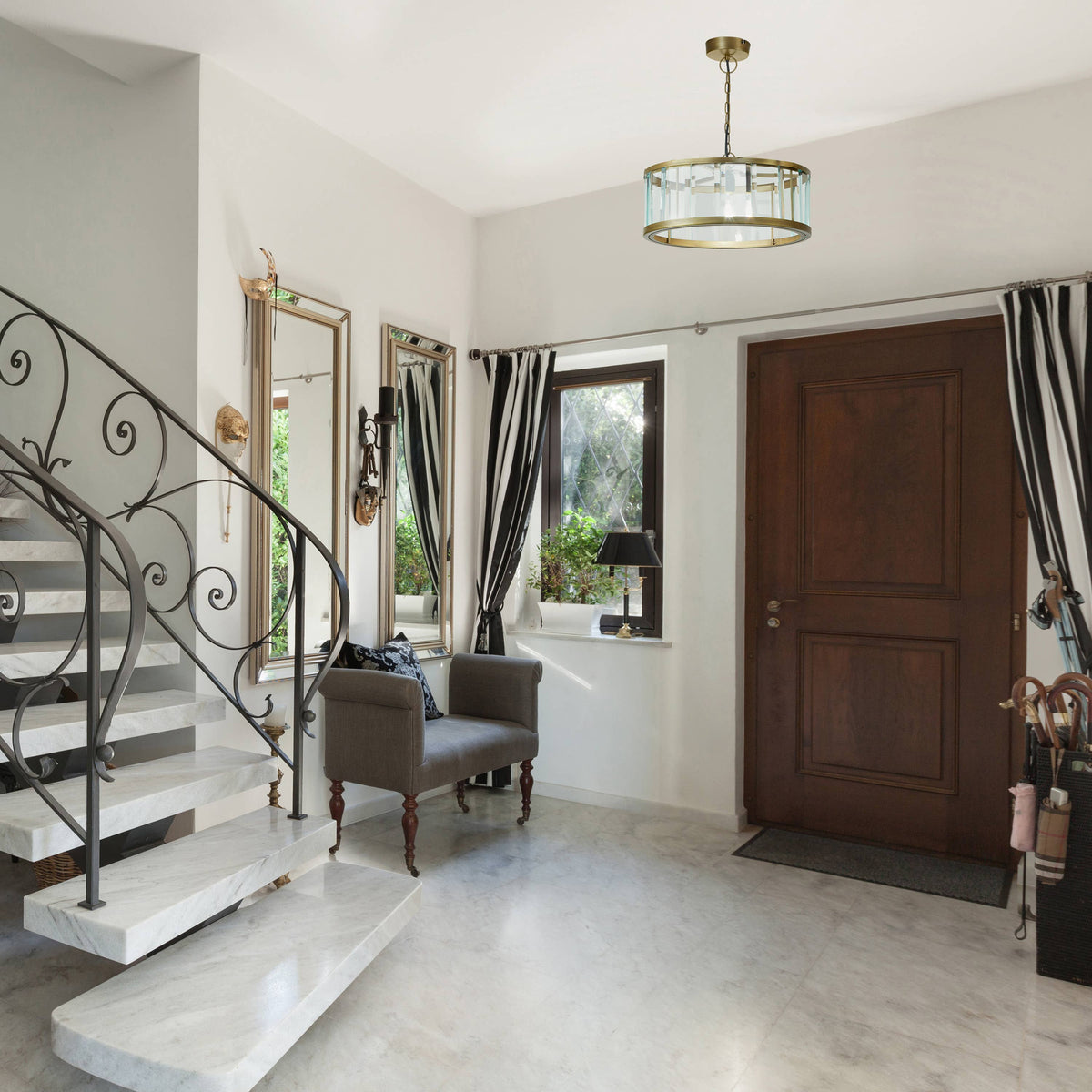 17" Angelina Gold Metal and Beveled Glass Hanging Pendant