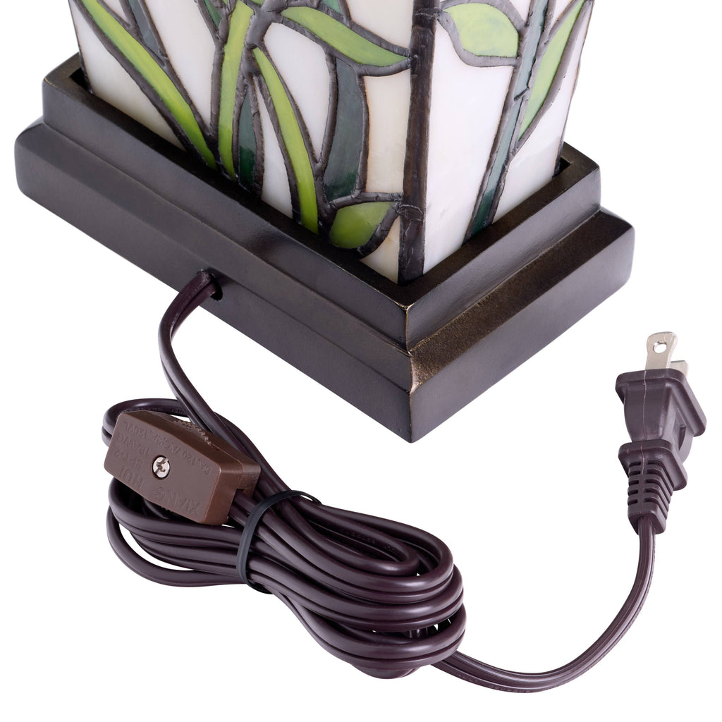 15.5" Floral Stained Glass Vase-Shaped Table Lamp
