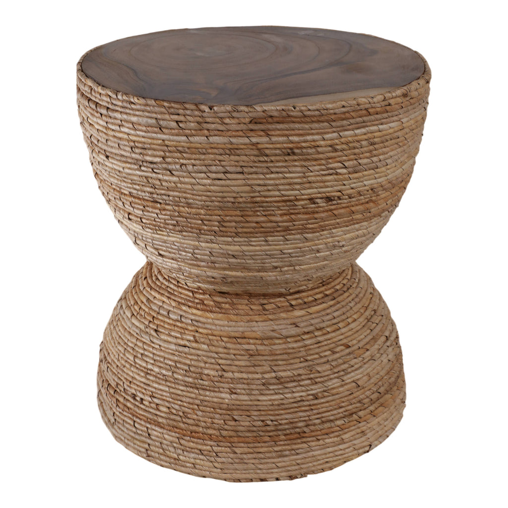 End Table - Brown Wood Woven Banana Leaf Design, 18 in.