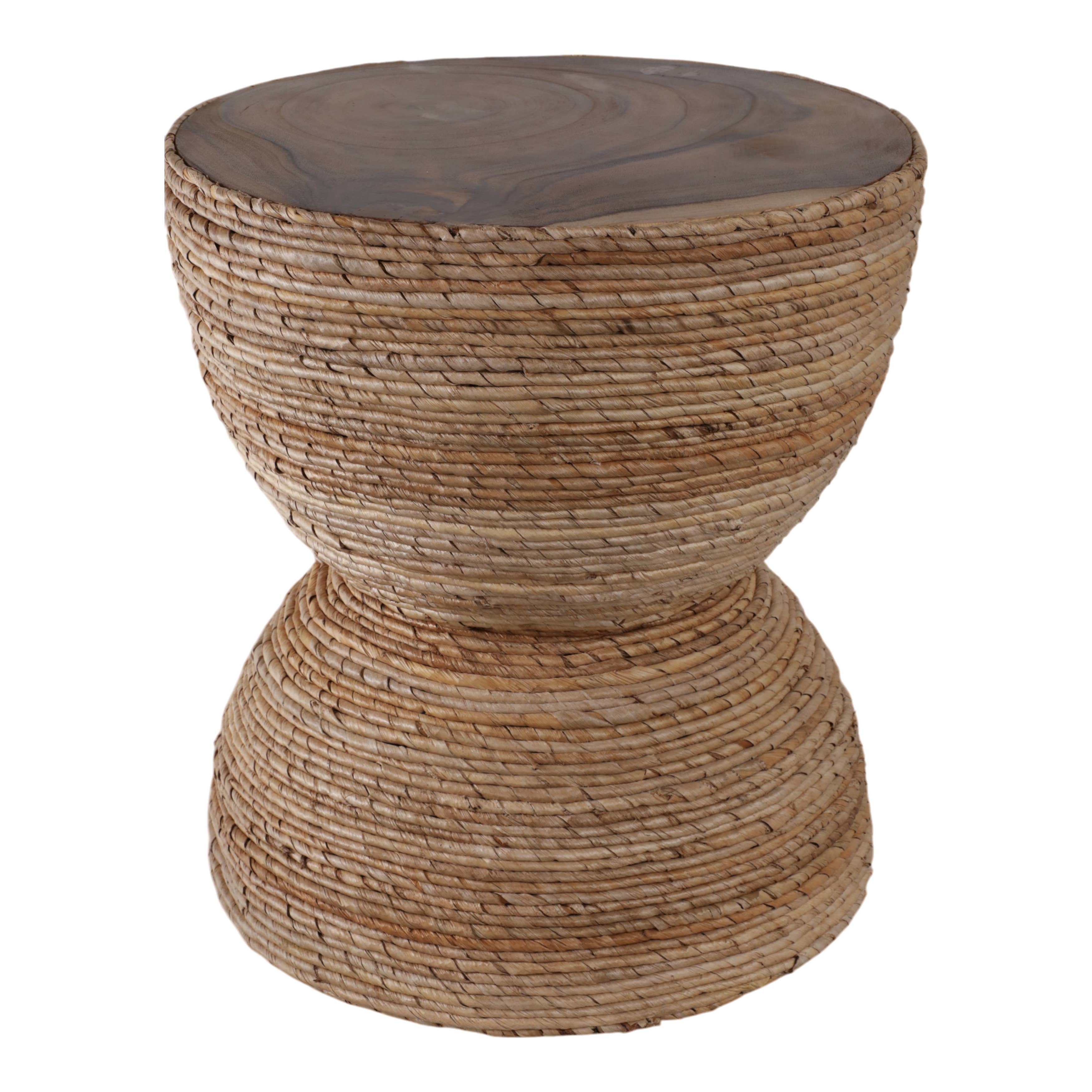 End Table - Brown Wood Woven Banana Leaf Design, 18 in.