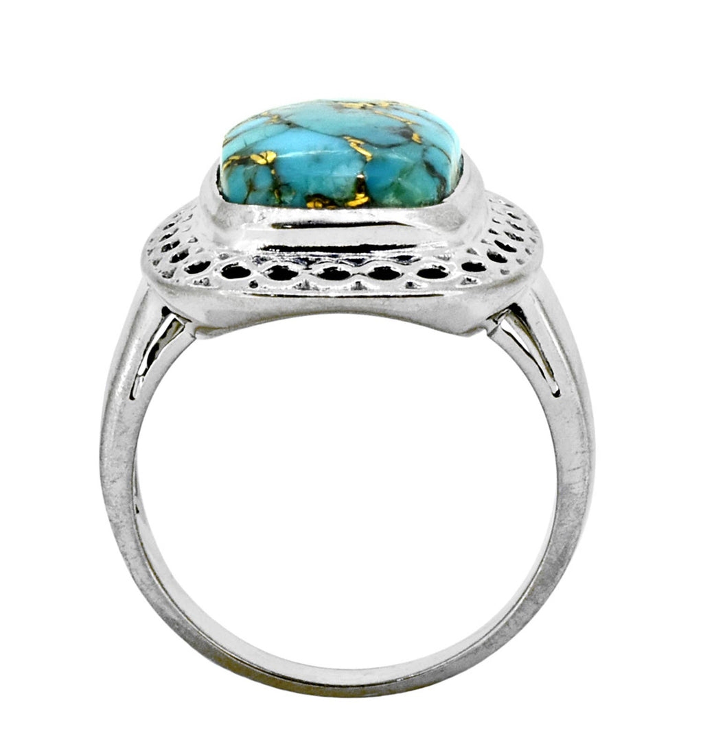 Blue Copper Turquoise 925 Sterling Silver Gemstone Ring: 6