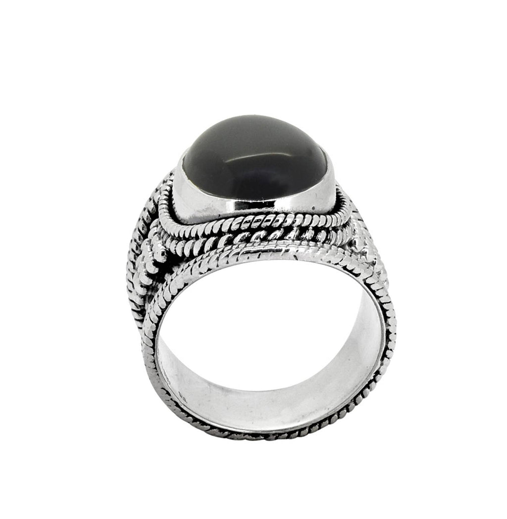 Black Onyx Solid 925 Sterling Silver Solitaire Ring: 8