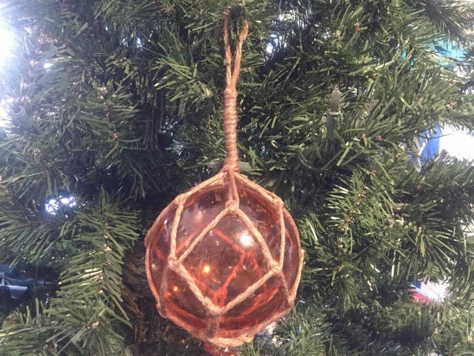 Orange Japanese Glass Ball Fishing Float Decoration Christmas Ornament 4"