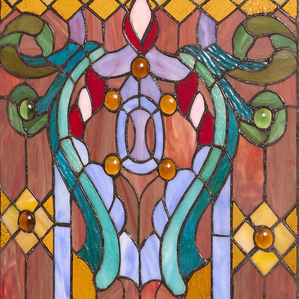 44" Fleur de Lis Stained Glass Fireplace Screen