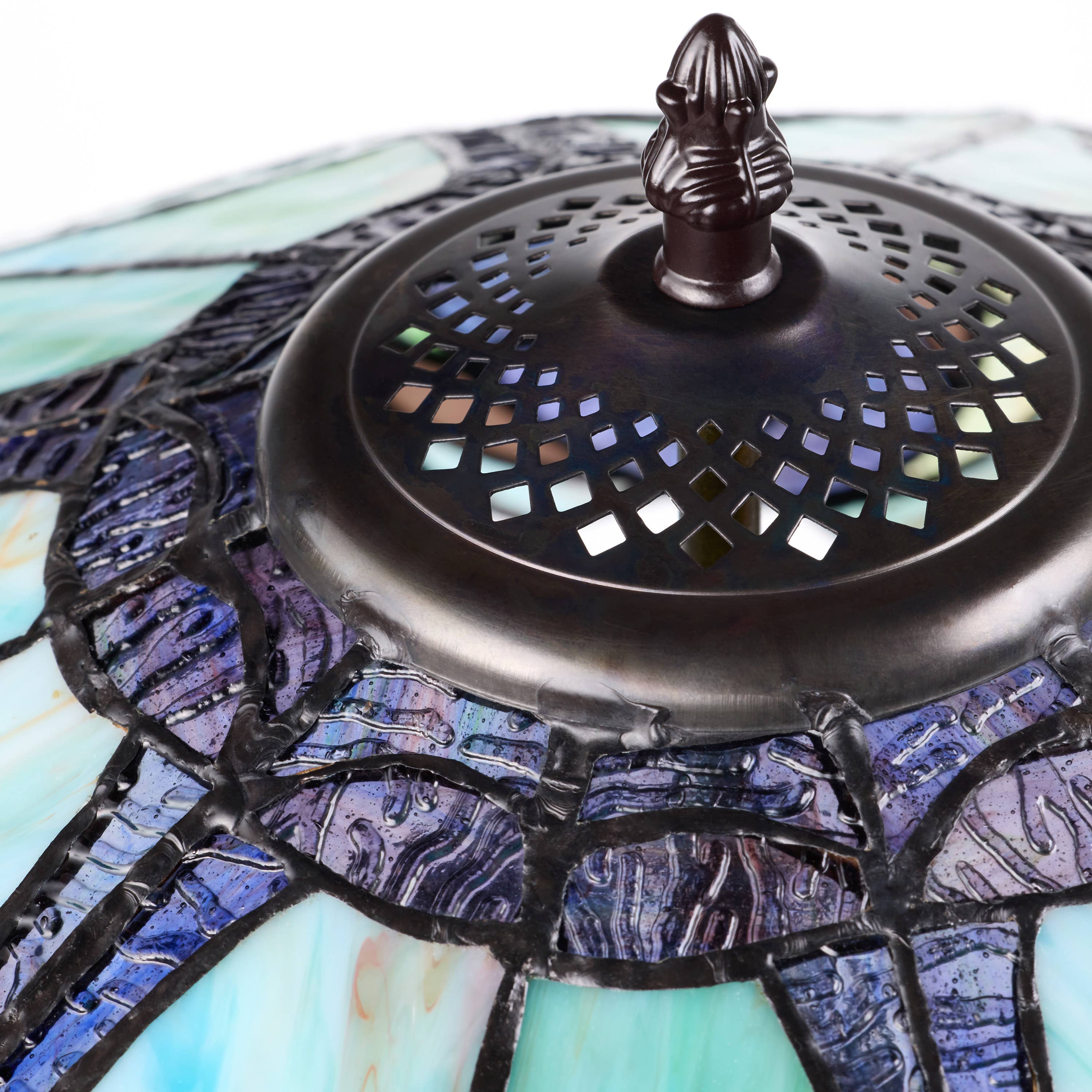 24.5"H Double Lit Teal Bowl Shade Stained Glass Table Lamp