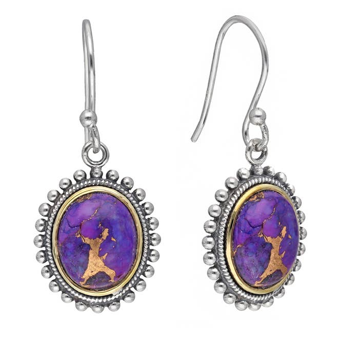 Purple Copper Turquoise 925 Sterling Silver Dangle Earrings