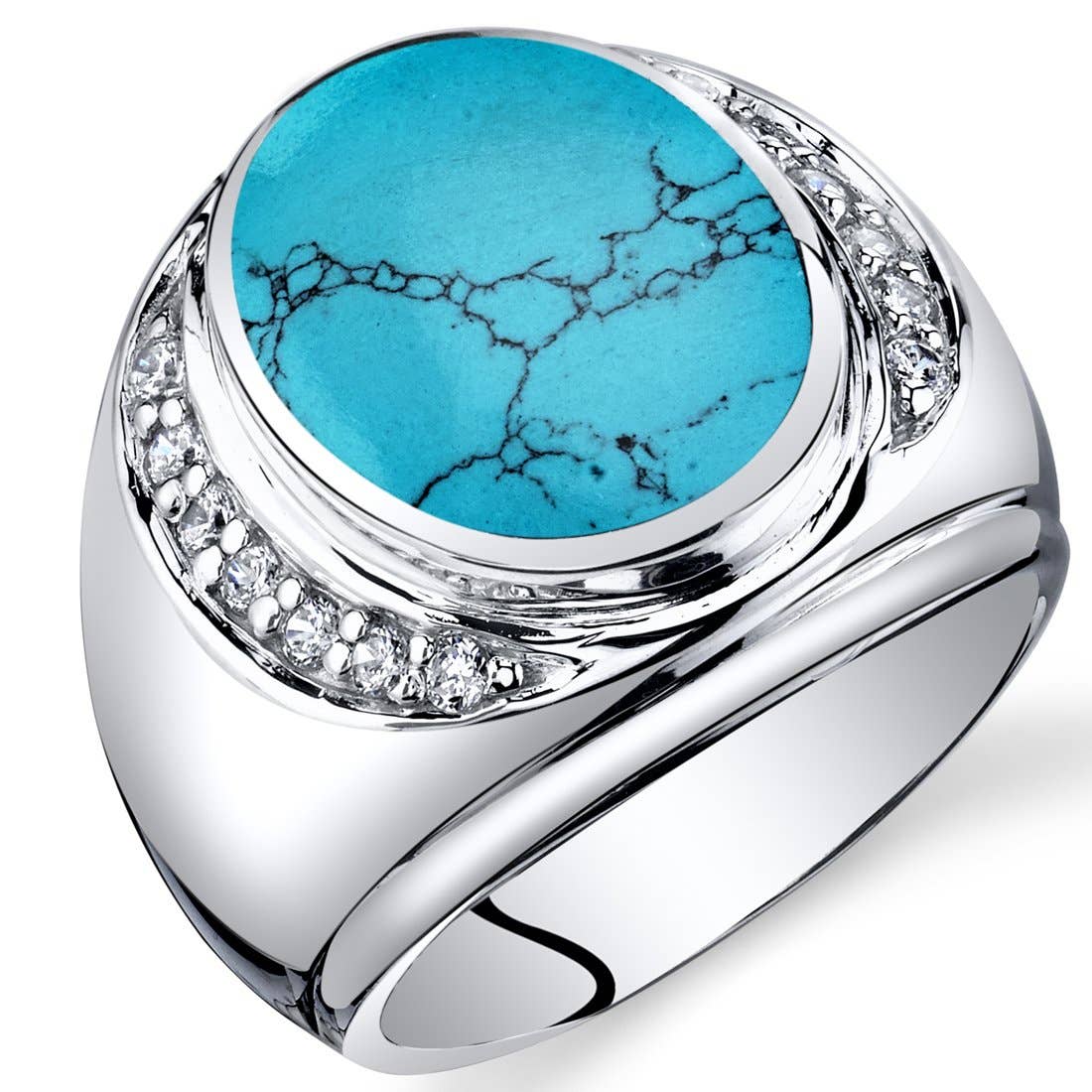 Men's Simulated Turquoise Ring Sterling Silver Size 13