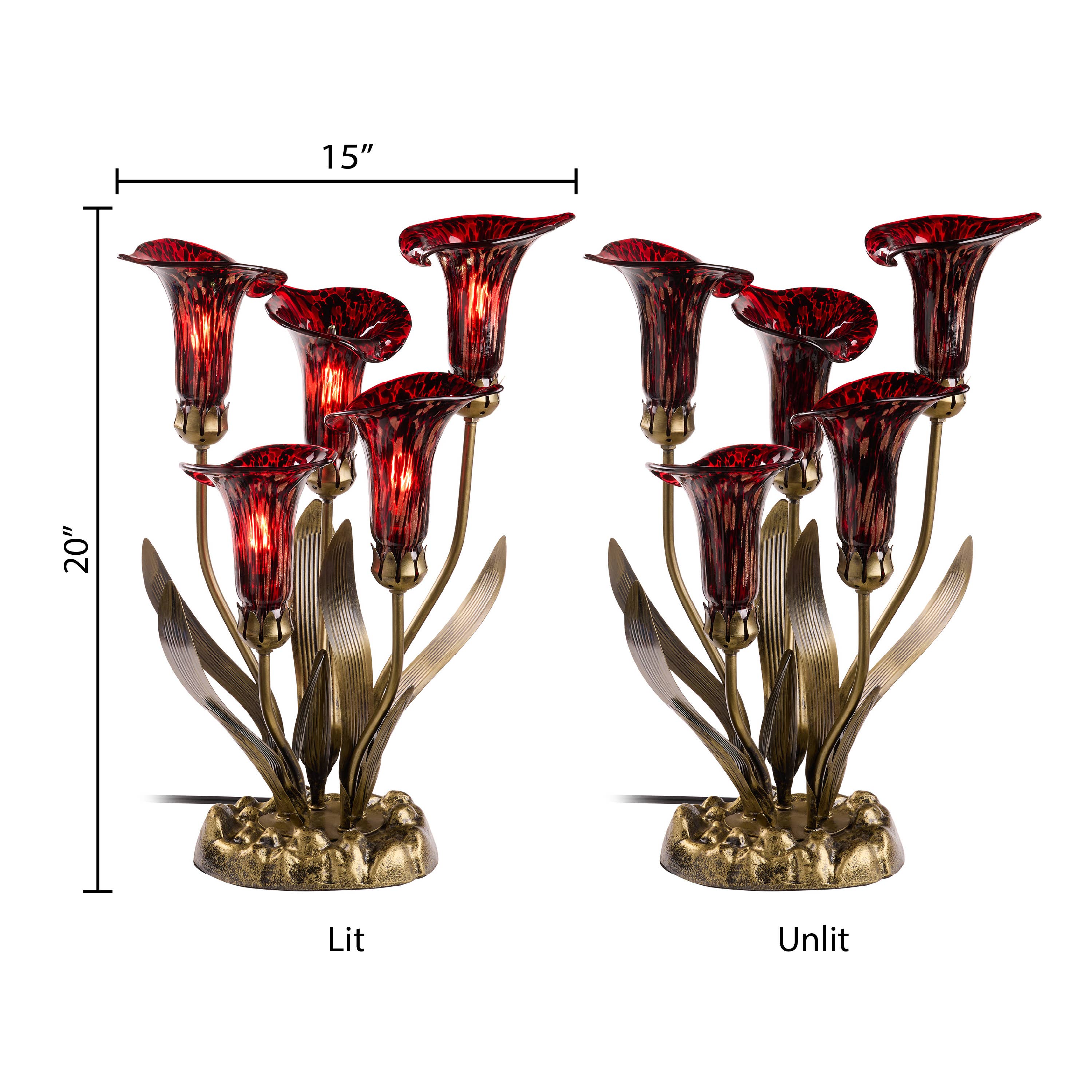 20"H Red Hand Blown Glass 5 Calla Lily Uplight Table Lamp