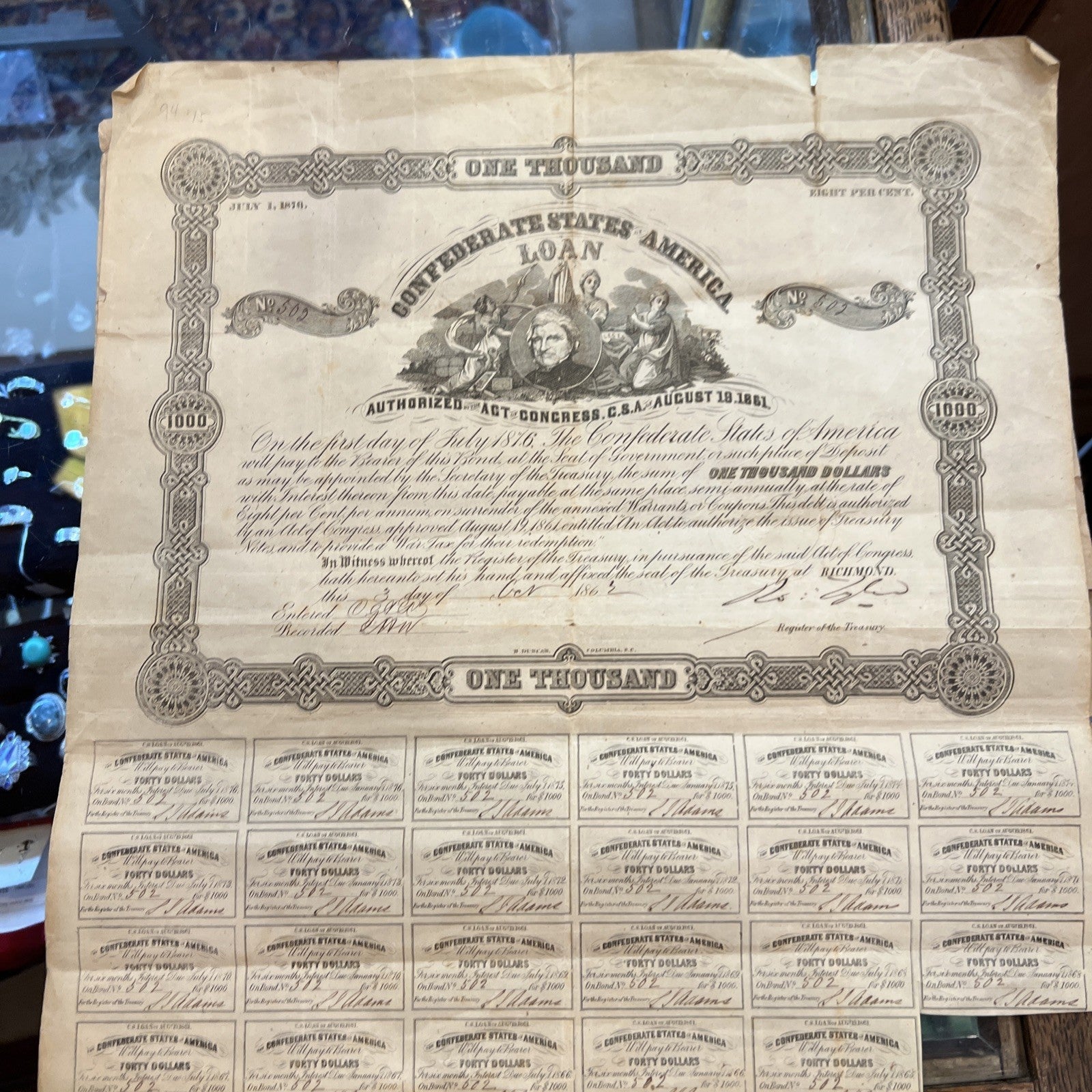 Confederate States Of America $1,000 Bond