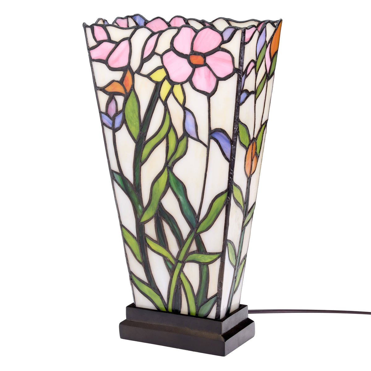 15.5" Floral Stained Glass Vase-Shaped Table Lamp