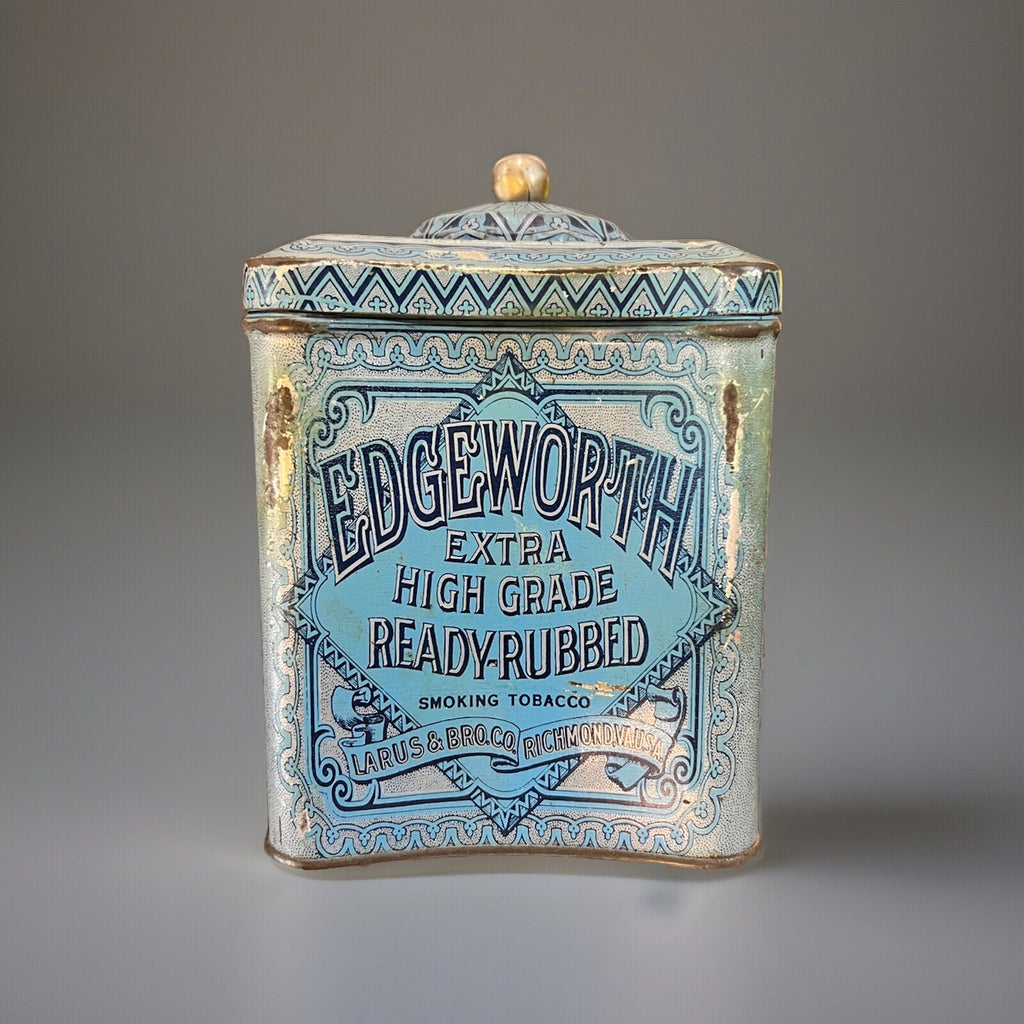 Rare 1910s "Edgeworth" litho hinged knob top humidor tobacco tin, very good cond