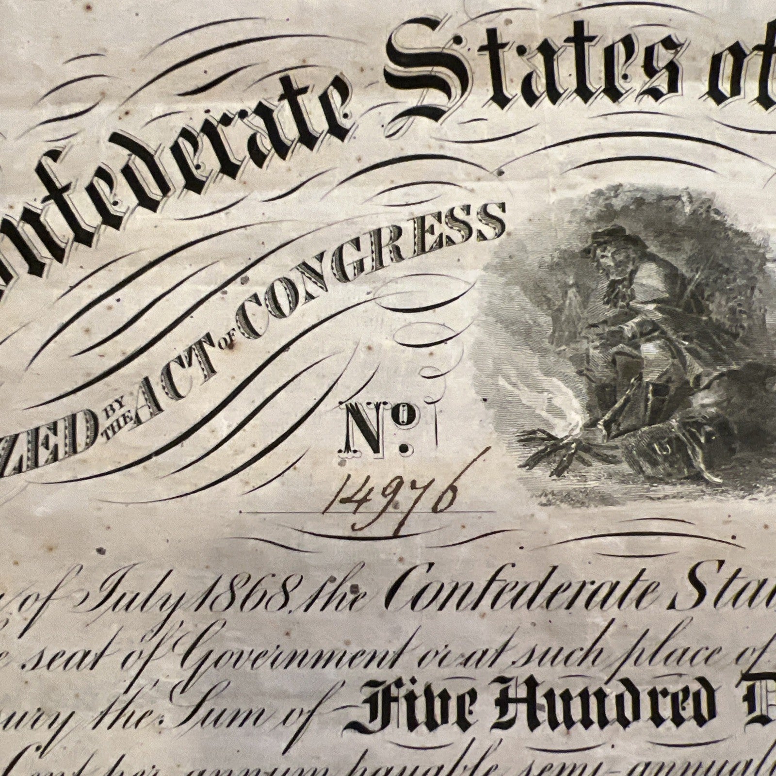 Confederate States Of America Bond $500