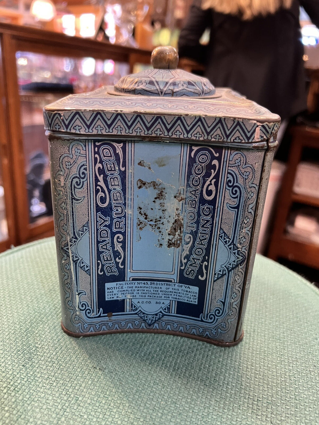 Rare 1910s "Edgeworth" litho hinged knob top humidor tobacco tin, very good cond