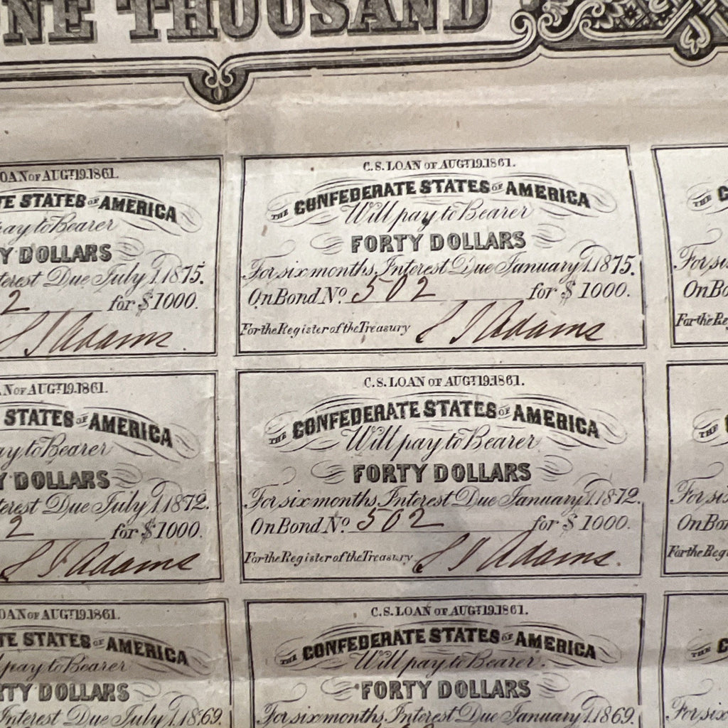 Confederate States Of America $1,000 Bond