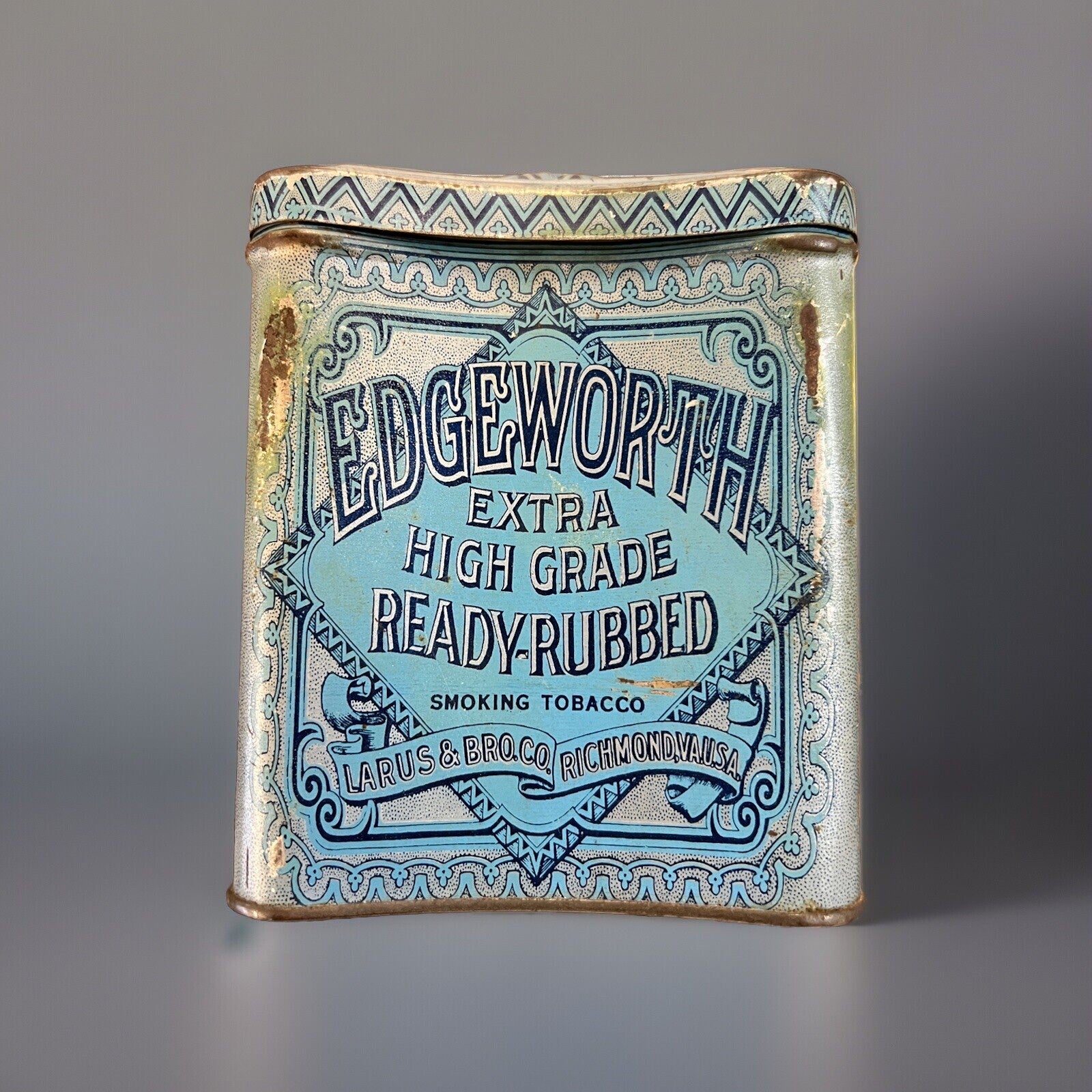 Rare 1910s "Edgeworth" litho hinged knob top humidor tobacco tin, very good cond