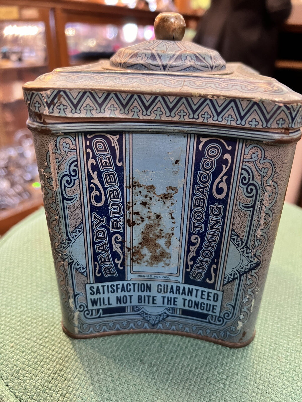 Rare 1910s "Edgeworth" litho hinged knob top humidor tobacco tin, very good cond