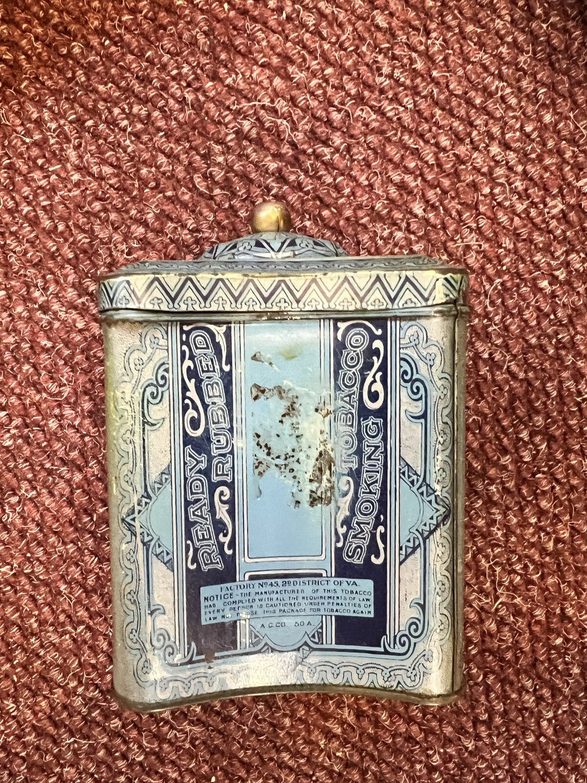 Rare 1910s "Edgeworth" litho hinged knob top humidor tobacco tin, very good cond
