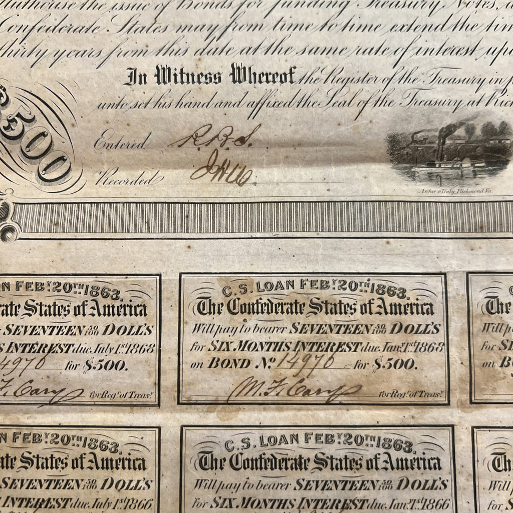 Confederate States Of America Bond $500