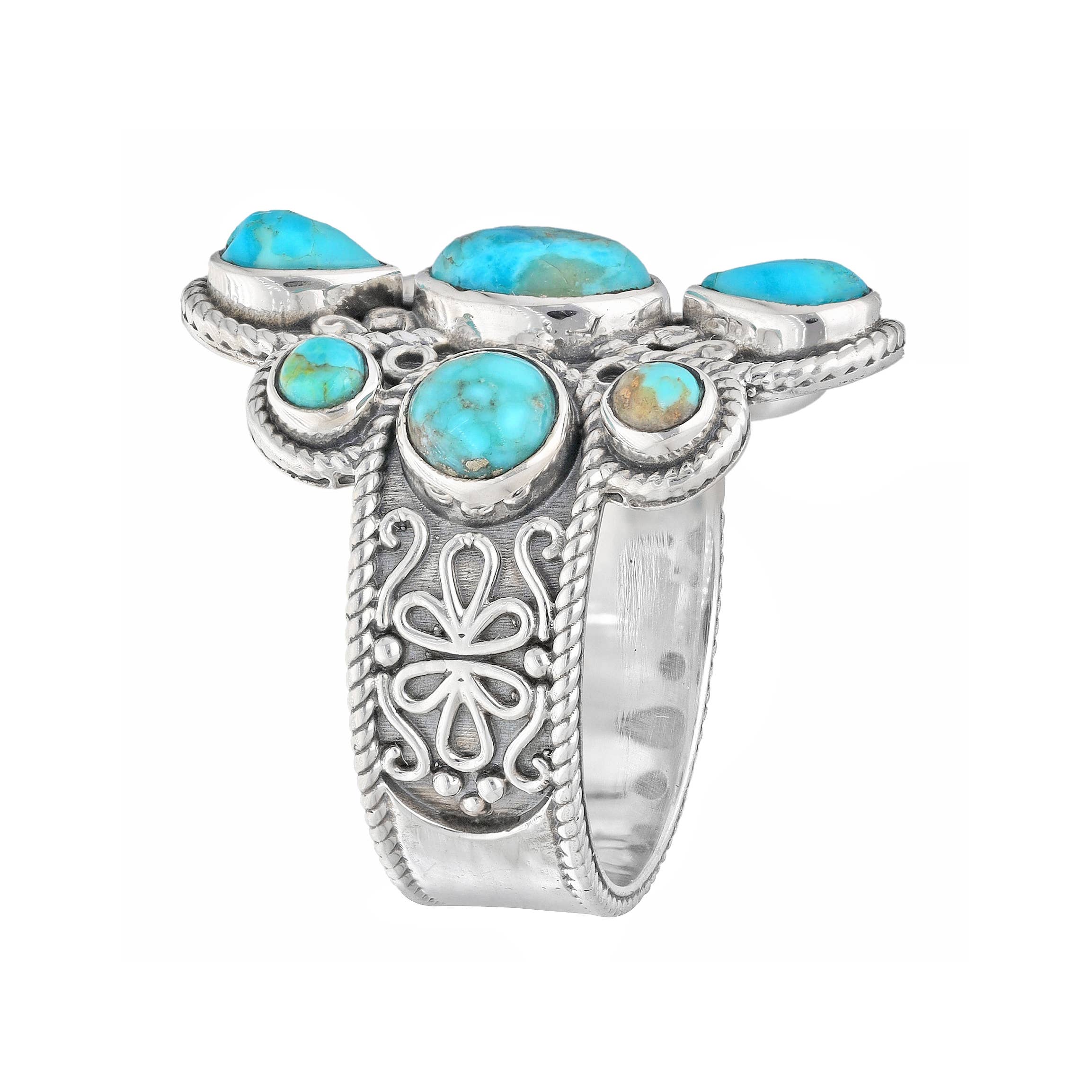 Mohave Turquoise Sterling Silver Statement Rings: 7