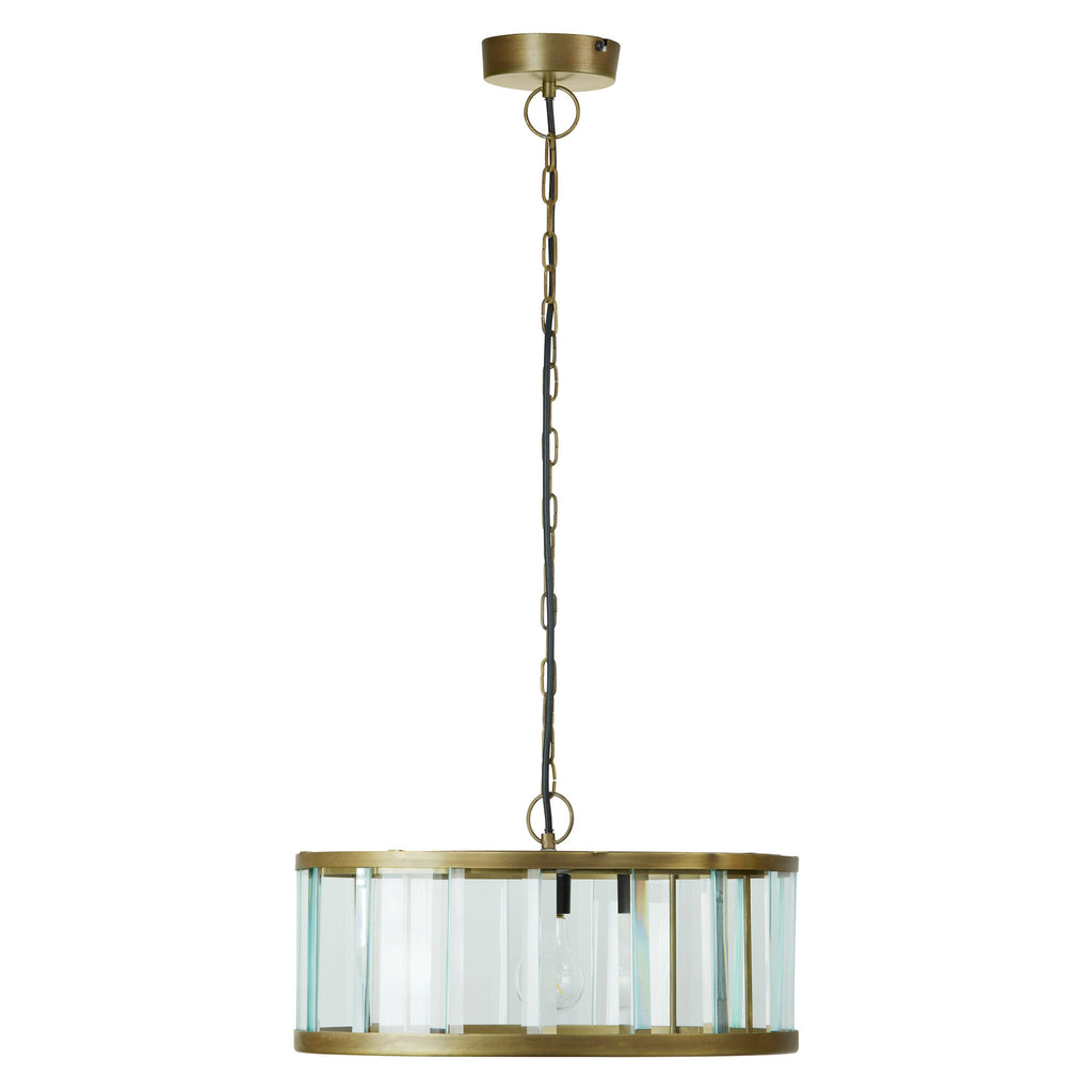 17" Angelina Gold Metal and Beveled Glass Hanging Pendant