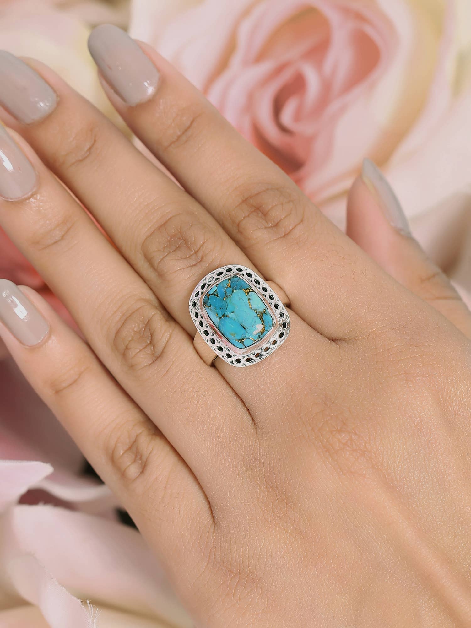 Blue Copper Turquoise 925 Sterling Silver Gemstone Ring: 6
