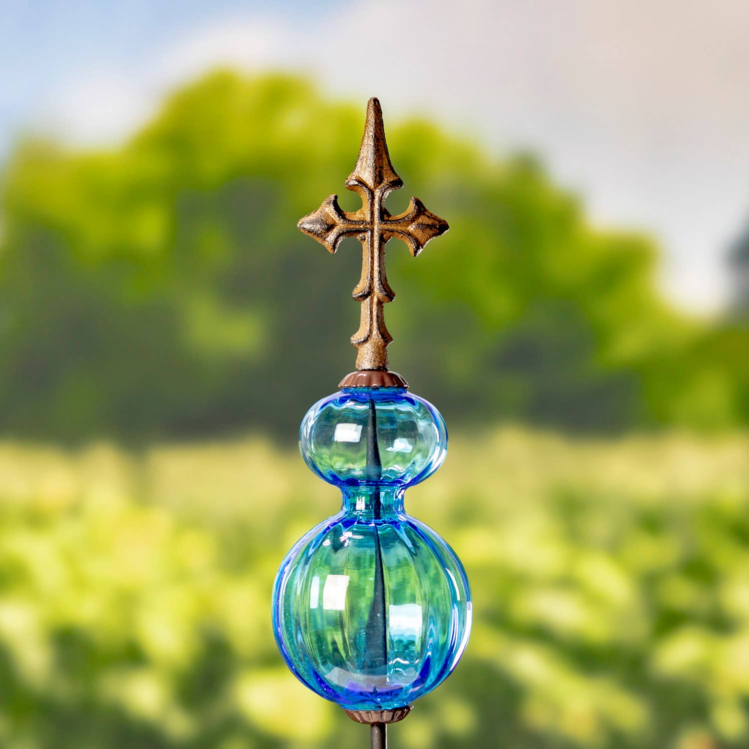 55" Tall Glass Globe Iron Garden Stake- 6 Assorted