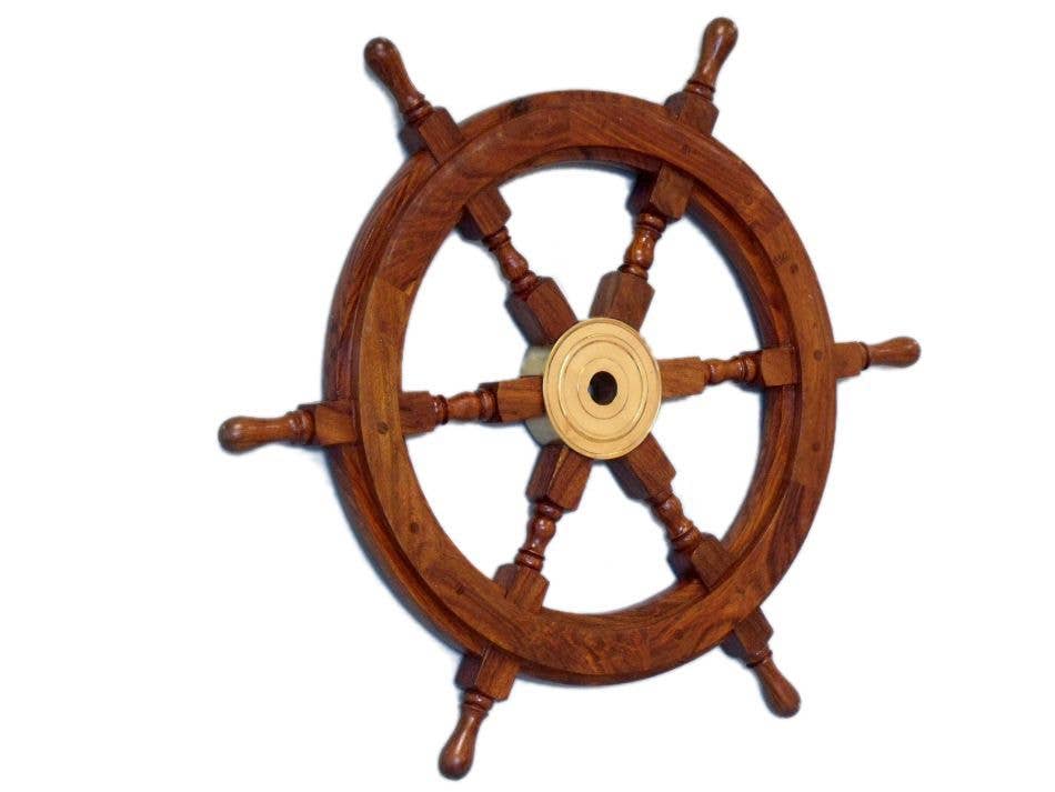 Deluxe Class Wood and Brass Decorative Ship Wheel 18"