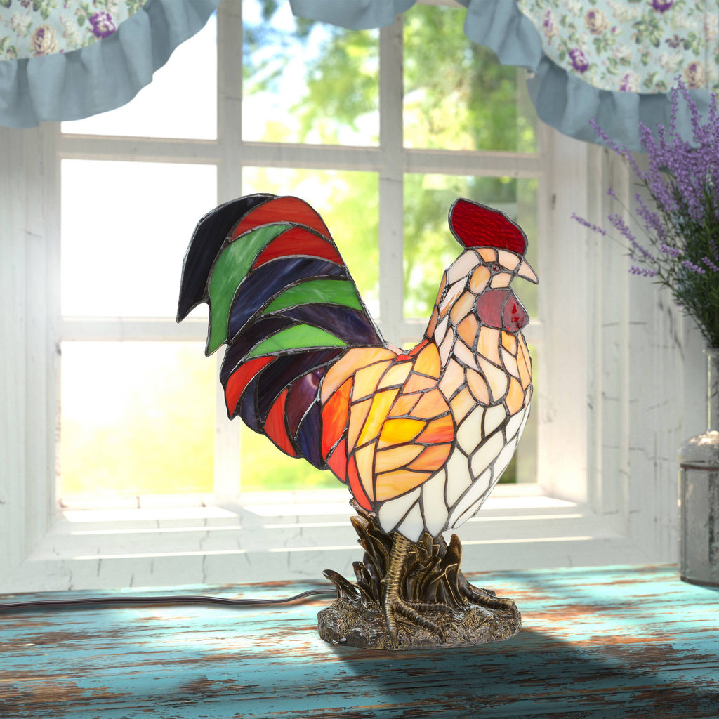 15" Tiffany-Style Rooster Multi-Color Novelty Accent Lamp