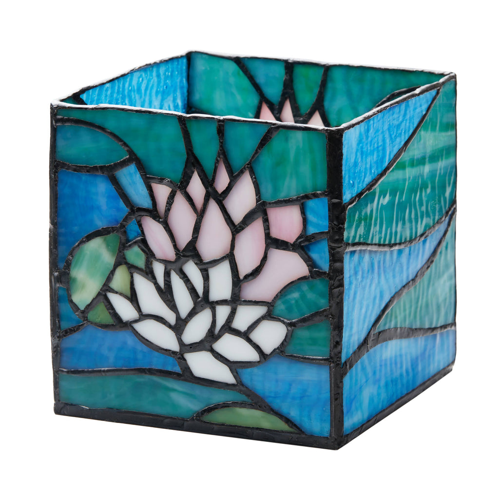 4.75" Blue Lotus Pond Stained Glass Candle Holder