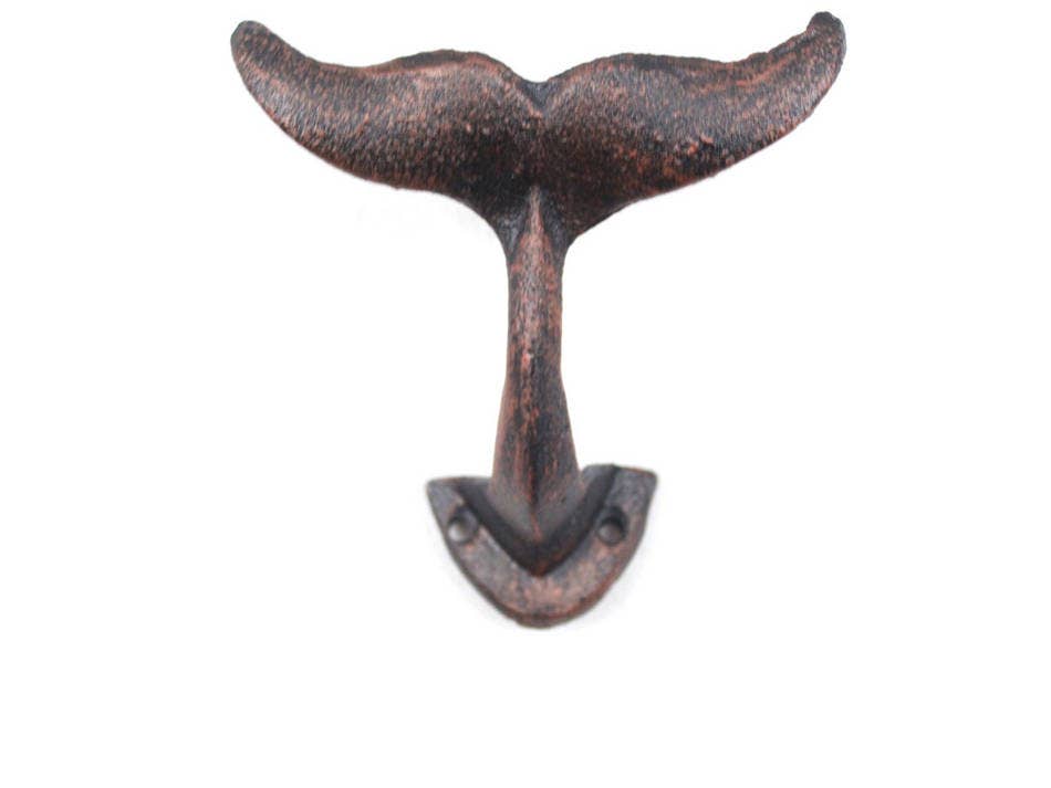 Rustic Copper Cast Iron Decorative Whale Tail Hook 5"