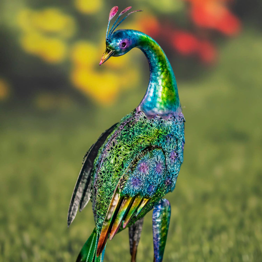 35" Tall Standing Colorful Iron Peacocks in 2 Assorted Style