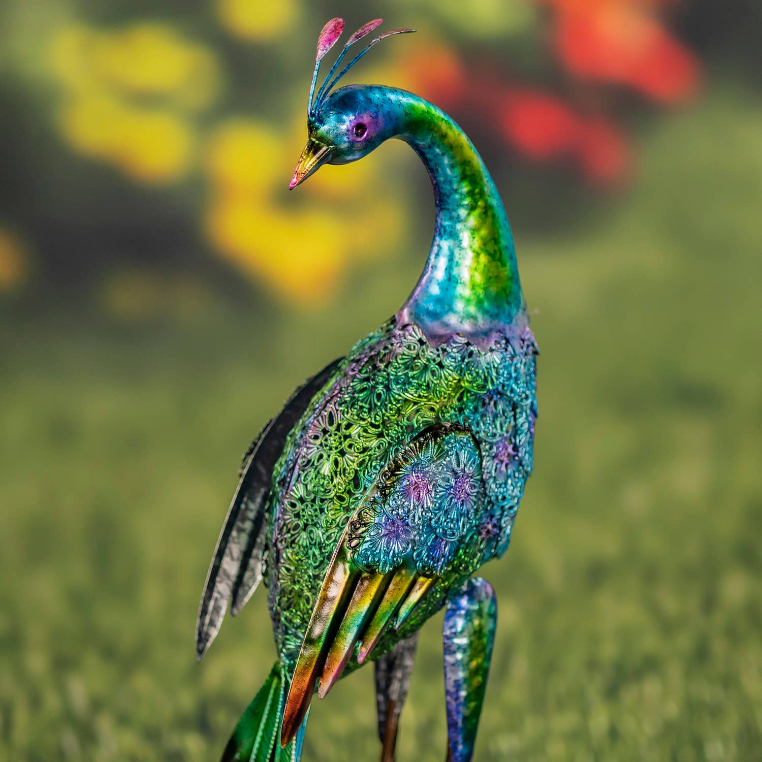 35" Tall Standing Colorful Iron Peacocks in 2 Assorted Style