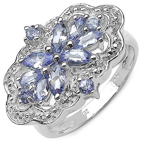 Genuine Tanzanite & White Topaz Sterling Silver Ring Size 7