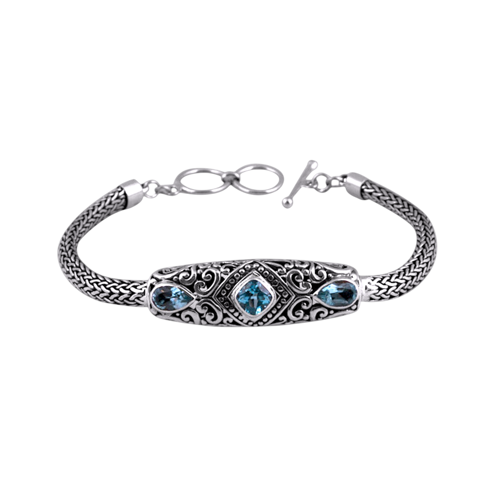 Sterling Silver Blue Topaz Toggle Bracelet – Kamaron Bali