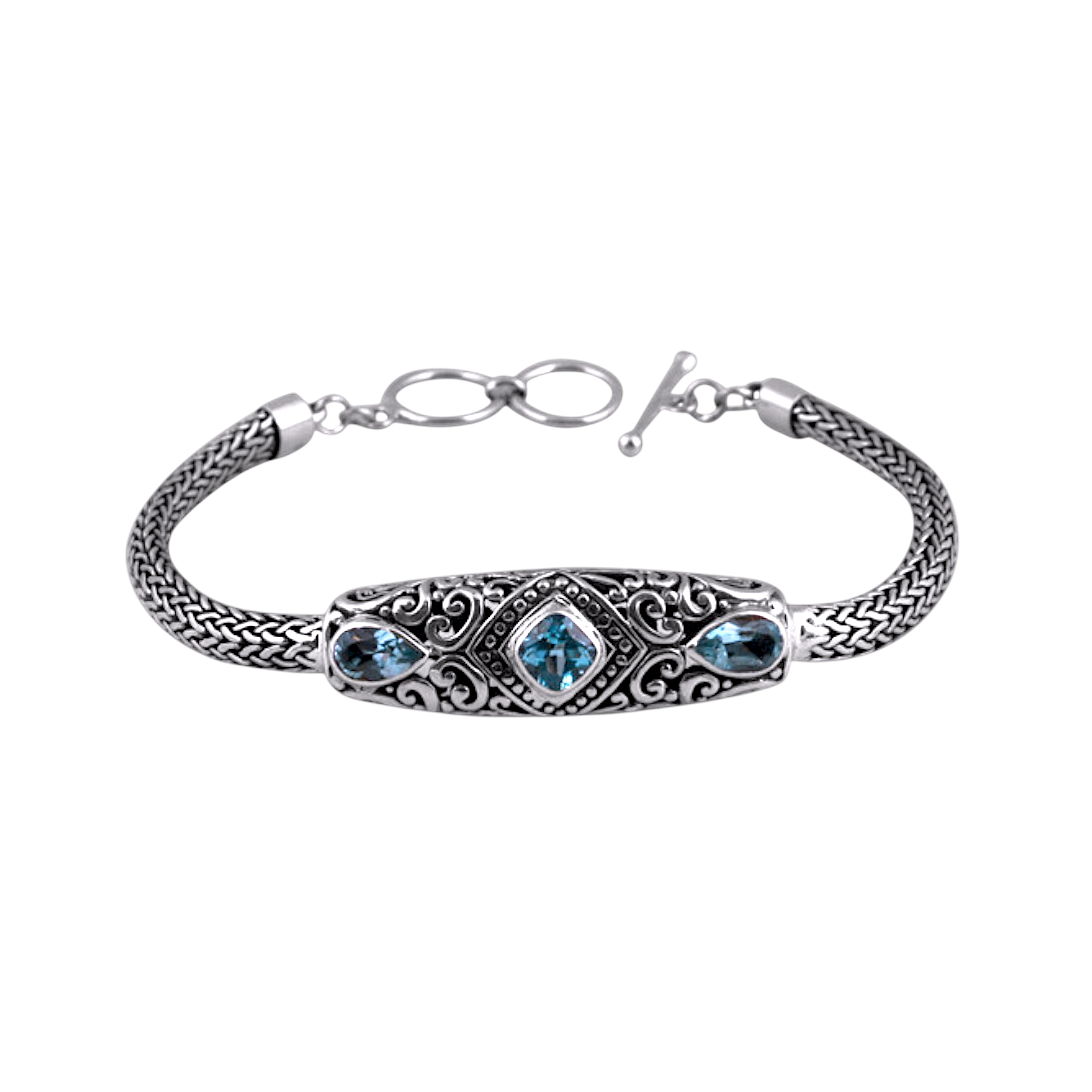 Sterling Silver Blue Topaz Toggle Bracelet – Kamaron Bali