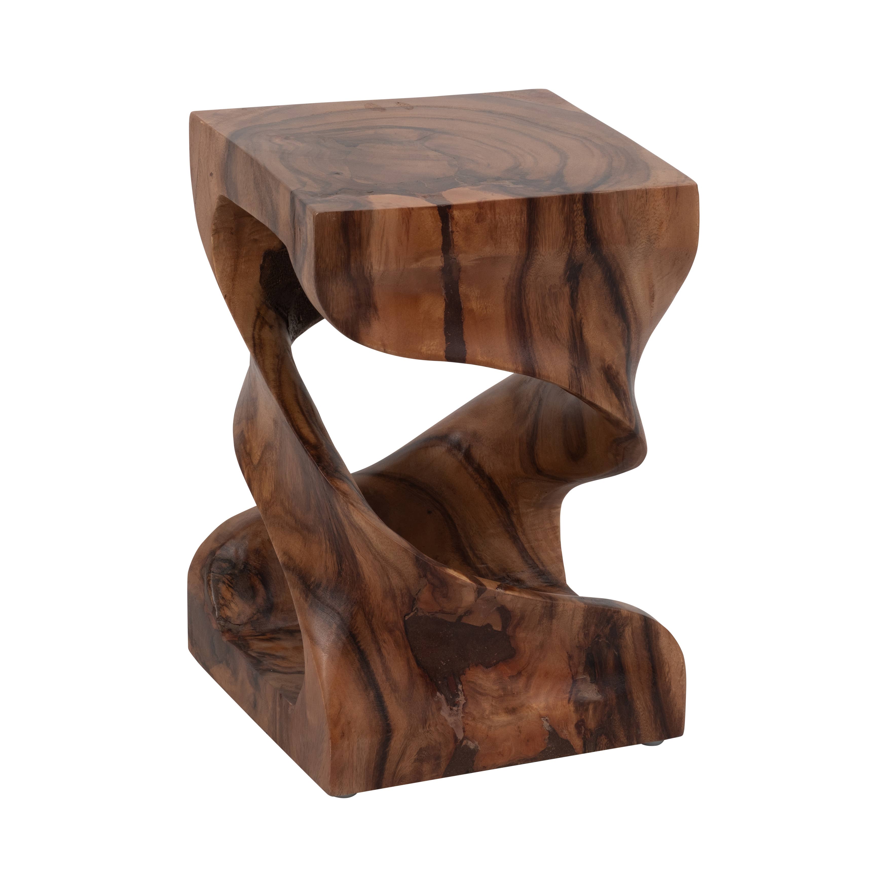 Side Table - Brown Wood Rectangular Unique Twisted, 18 in.