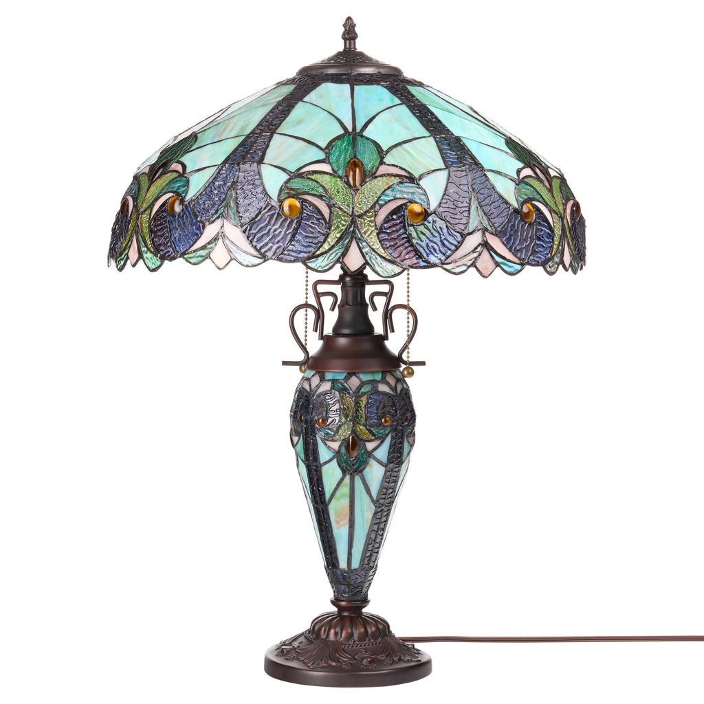 24.5"H Double Lit Teal Bowl Shade Stained Glass Table Lamp