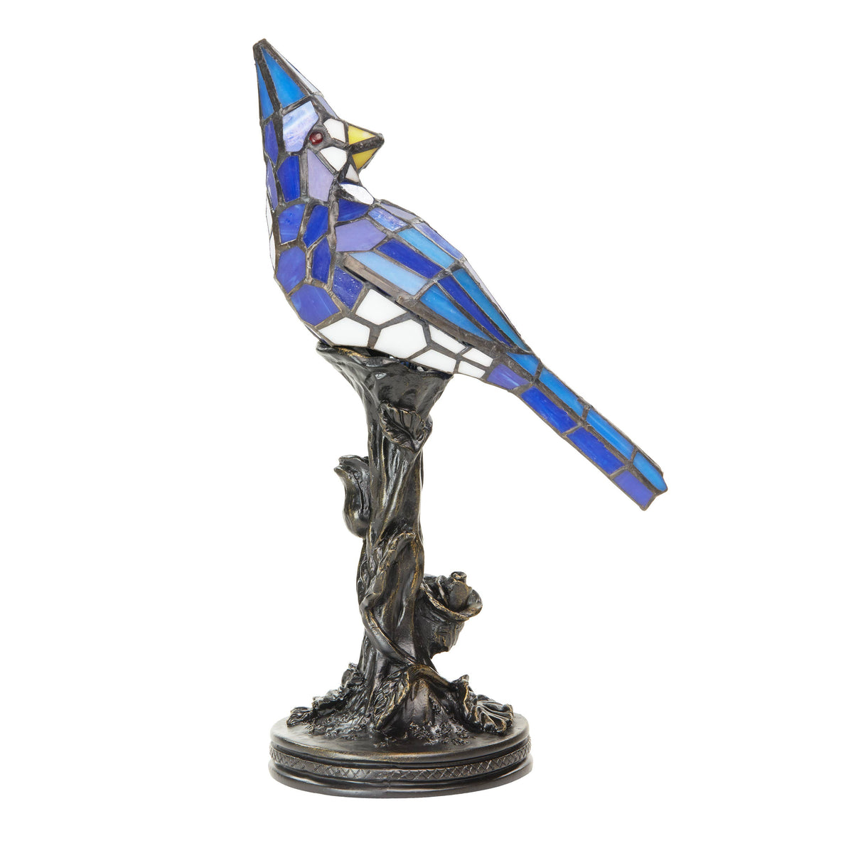 13.5" Genevieve Blue Jay Stained Glass Bird Accent Lamp